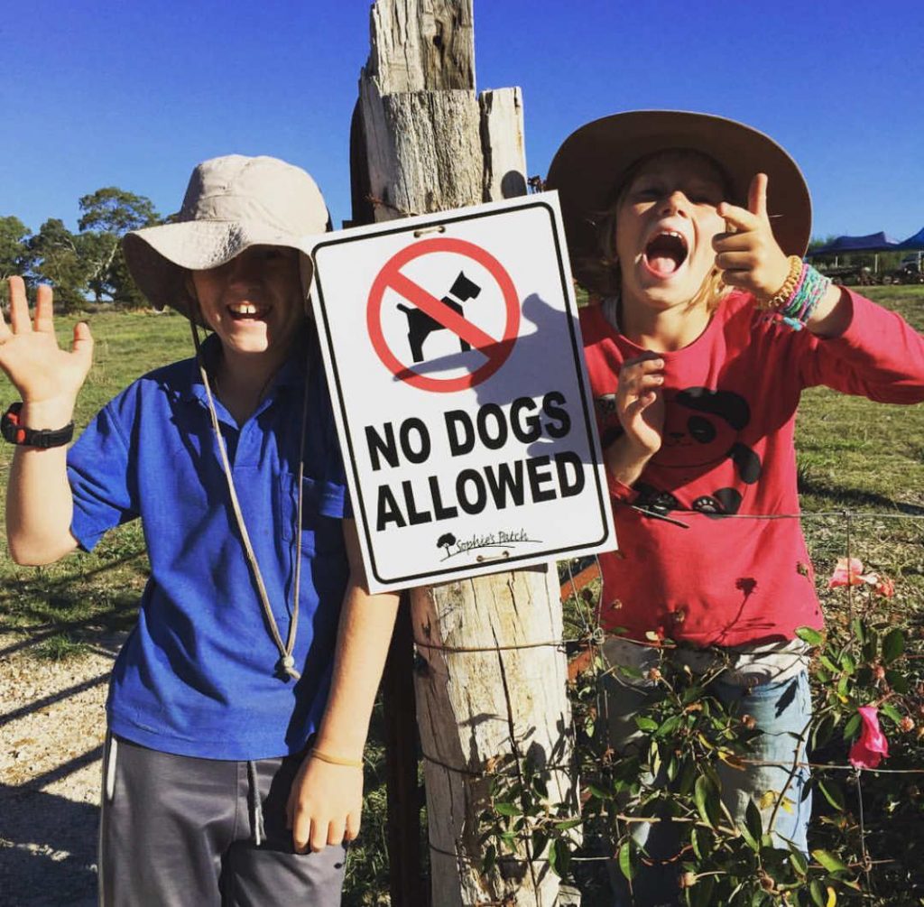 two checky children with no dogs sign